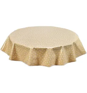 63" x 63" Square Dot White on Tan Oilcloth Tablecloths