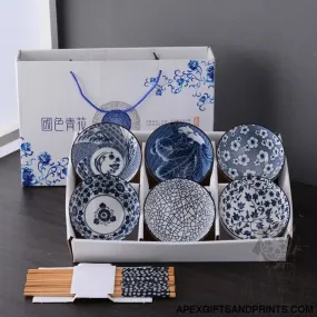 Blue and White Porcelain Ceramic Bowl Set