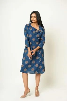 Blue Hand Block Side Placket Dress