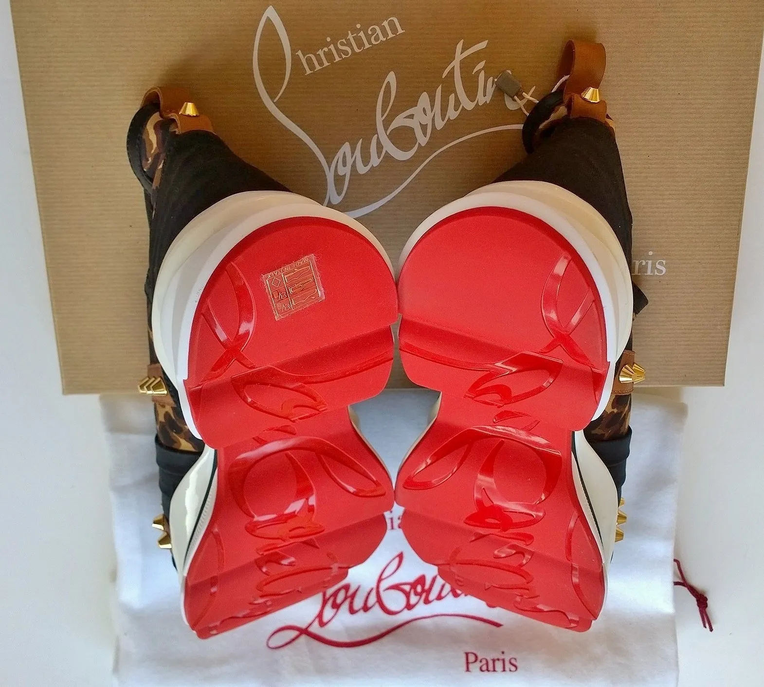 Christian Louboutin 123 Run Flat Sneakers in Leopard with Gold Studs