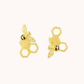 Honeycomb Gold Stud earrings