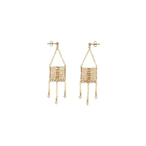 Olakira Pendant Earrings With 3 Chain Tassels - PINK/GOLD/HONEY